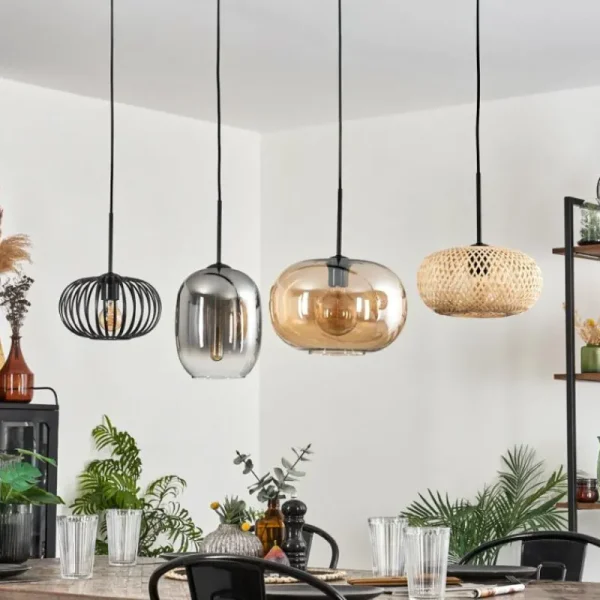 hofstein Suspension - Verre 25 cm, 20cm Ripoll Ambre, Clair, Écru, Fumé, Noir, 4 lumières* Lampes Modernes