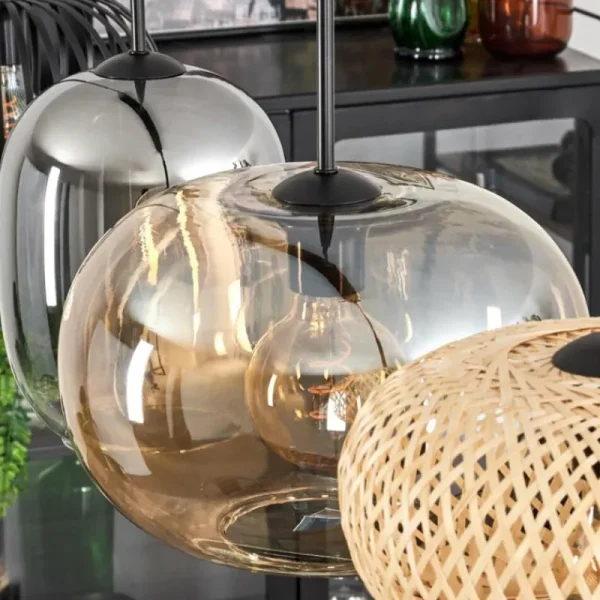 hofstein Suspension - Verre 25 cm, 20cm Ripoll Ambre, Clair, Écru, Fumé, Noir, 4 lumières* Lampes Modernes