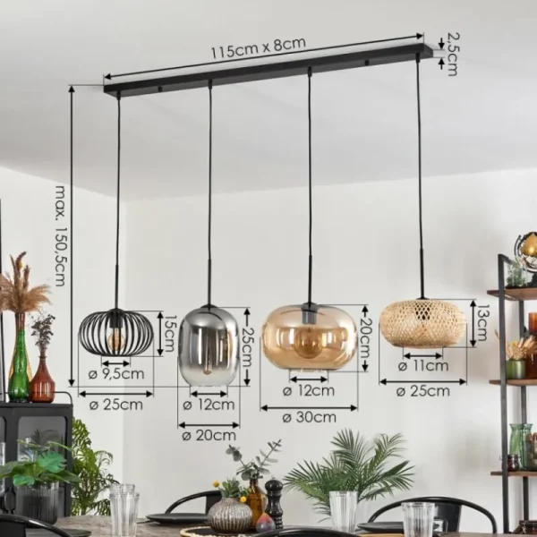 hofstein Suspension - Verre 25 cm, 20cm Ripoll Ambre, Clair, Écru, Fumé, Noir, 4 lumières* Lampes Modernes
