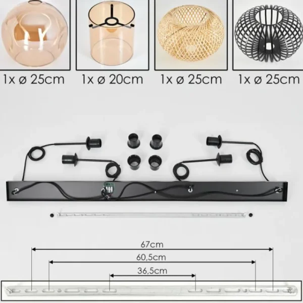 hofstein Suspension - Verre 25 cm, 20cm Ripoll Ambre, Écru, Noir, 4 lumières* Lampes Modernes