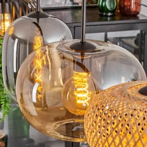 hofstein Suspension - Verre 25 cm, 20cm Ripoll Ambre, Clair, Écru, Fumé, Noir, 4 lumières* Lampes Modernes