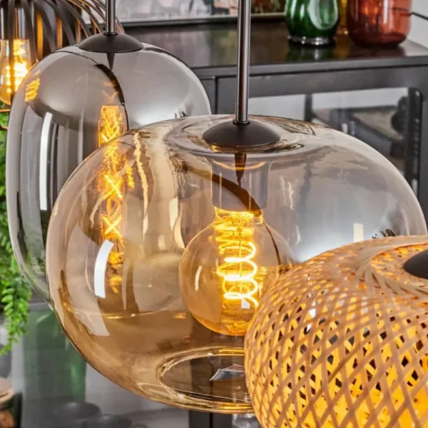 hofstein Suspension - Verre 25 cm, 20cm Ripoll Ambre, Clair, Écru, Fumé, Noir, 4 lumières* Lampes Modernes
