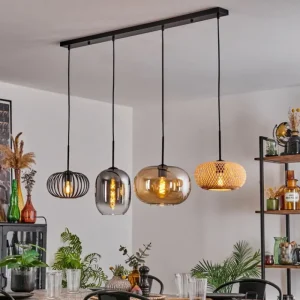 hofstein Suspension - Verre 25 cm, 20cm Ripoll Ambre, Clair, Écru, Fumé, Noir, 4 lumières* Lampes Modernes