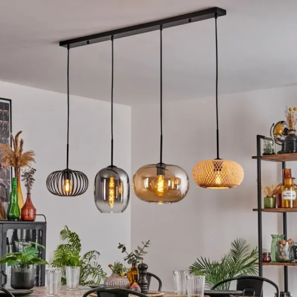 hofstein Suspension - Verre 25 cm, 20cm Ripoll Ambre, Clair, Écru, Fumé, Noir, 4 lumières* Lampes Modernes