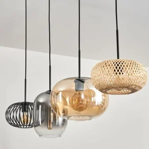 hofstein Suspension - Verre 25 cm, 20cm Ripoll Ambre, Clair, Écru, Fumé, Noir, 4 lumières* Lampes Modernes