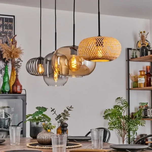 hofstein Suspension - Verre 25 cm, 20cm Ripoll Ambre, Clair, Écru, Fumé, Noir, 4 lumières* Lampes Modernes