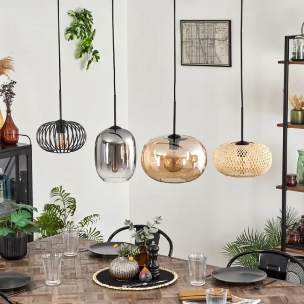 hofstein Suspension - Verre 25 cm, 20cm Ripoll Ambre, Clair, Écru, Fumé, Noir, 4 lumières* Lampes Modernes