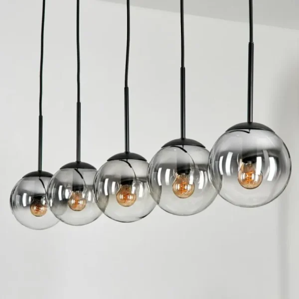 hofstein Suspension - Verre 15 cm Gastor Clair, Fumé, 5 lumières* Lampes Modernes