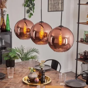 hofstein Suspension - Verre 30 cm Koyoto Cuivré, 3 lumières* Lampes En Verre