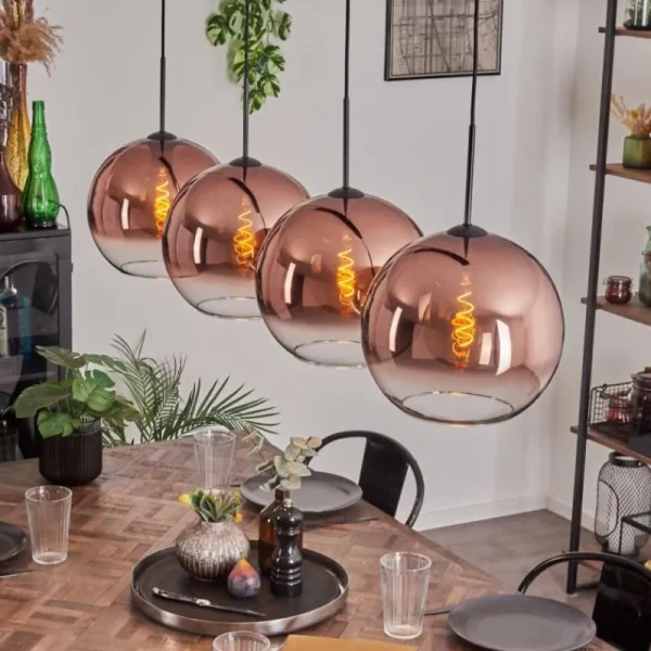 hofstein Suspension - Verre 30 cm Koyoto Clair, Cuivré, 4 lumières* Lampes En Verre