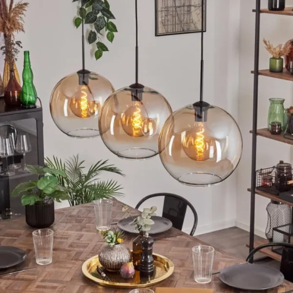 hofstein Suspension - Verre 30 cm Koyotot Ambre, Clair, 3 lumières* Lampes En Verre