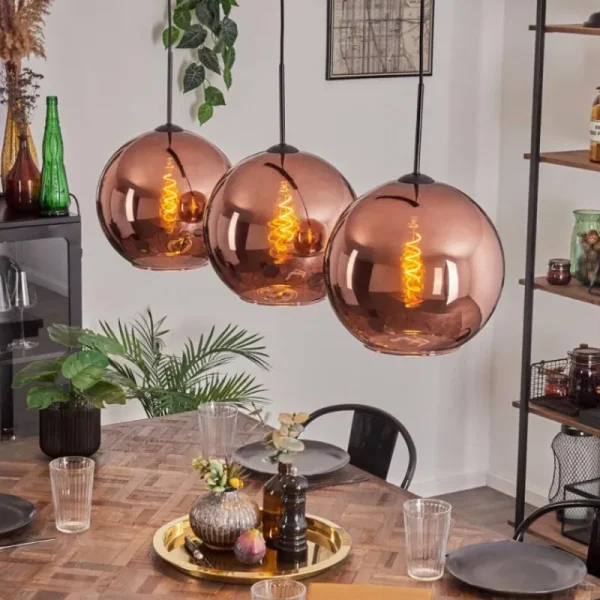 hofstein Suspension - Verre 30 cm Koyoto Cuivré, 3 lumières* Lampes En Verre