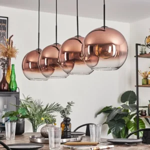 hofstein Suspension - Verre 30 cm Koyoto Clair, Cuivré, 4 lumières* Lampes En Verre