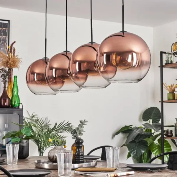 hofstein Suspension - Verre 30 cm Koyoto Clair, Cuivré, 4 lumières* Lampes En Verre