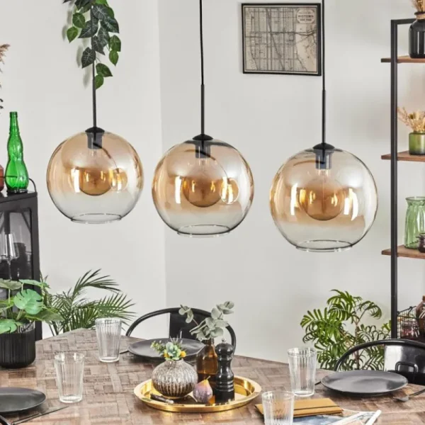 hofstein Suspension - Verre 30 cm Koyotot Ambre, Clair, 3 lumières* Lampes En Verre