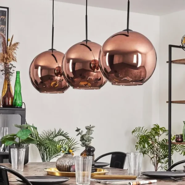 hofstein Suspension - Verre 30 cm Koyoto Cuivré, 3 lumières* Lampes En Verre