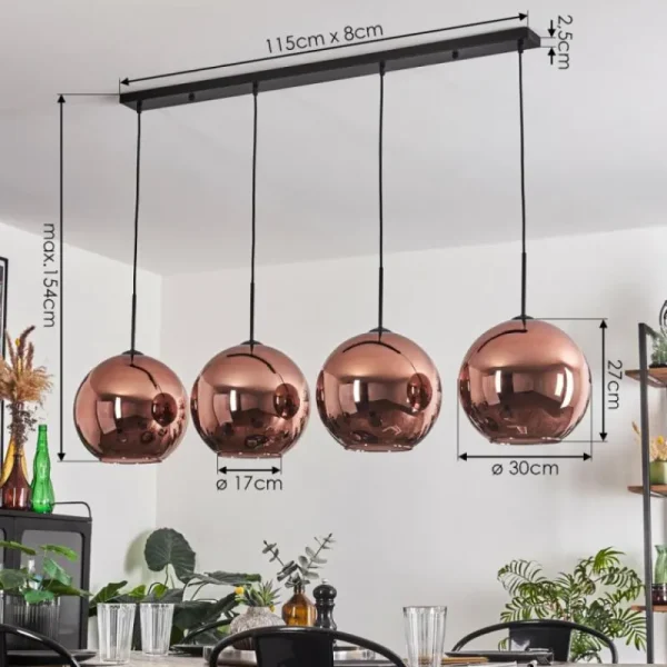 hofstein Suspension - Verre 30 cm Koyoto Cuivré, 4 lumières* Lampes En Verre