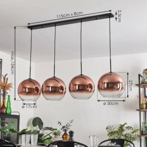 hofstein Suspension - Verre 30 cm Koyoto Clair, Cuivré, 4 lumières* Lampes En Verre