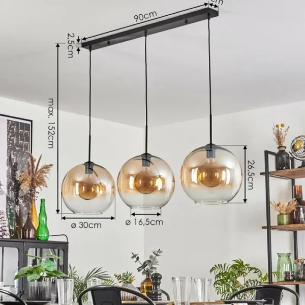 hofstein Suspension - Verre 30 cm Koyotot Ambre, Clair, 3 lumières* Lampes En Verre