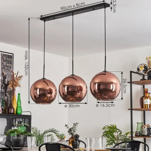 hofstein Suspension - Verre 30 cm Koyoto Cuivré, 3 lumières* Lampes En Verre