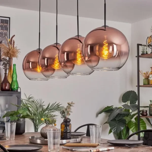 hofstein Suspension - Verre 30 cm Koyoto Clair, Cuivré, 4 lumières* Lampes En Verre