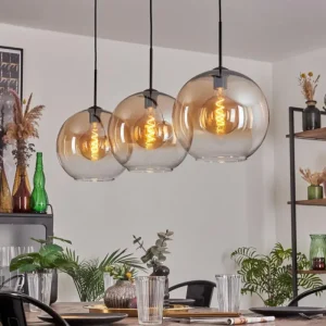 hofstein Suspension - Verre 30 cm Koyotot Ambre, Clair, 3 lumières* Lampes En Verre
