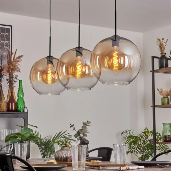 hofstein Suspension - Verre 30 cm Koyotot Ambre, Clair, 3 lumières* Lampes En Verre