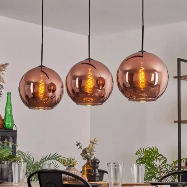 hofstein Suspension - Verre 30 cm Koyoto Cuivré, 3 lumières* Lampes En Verre