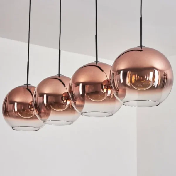 hofstein Suspension - Verre 30 cm Koyoto Clair, Cuivré, 4 lumières* Lampes En Verre