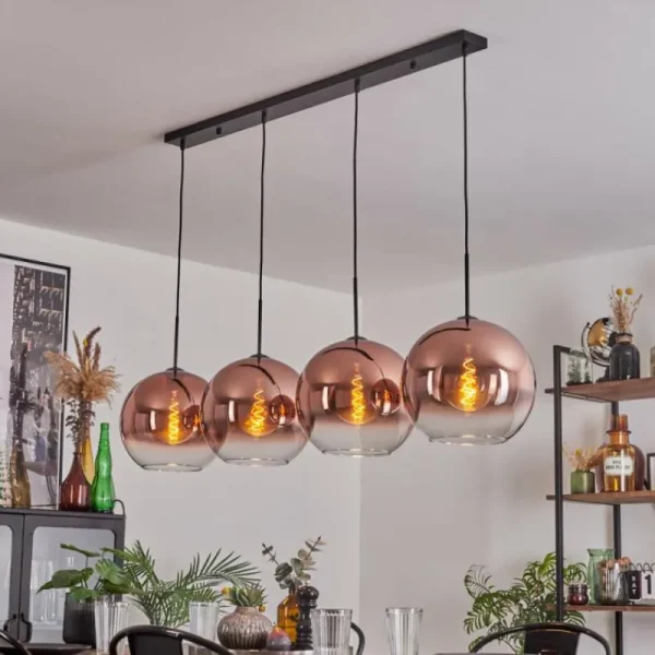 hofstein Suspension - Verre 30 cm Koyoto Clair, Cuivré, 4 lumières* Lampes En Verre