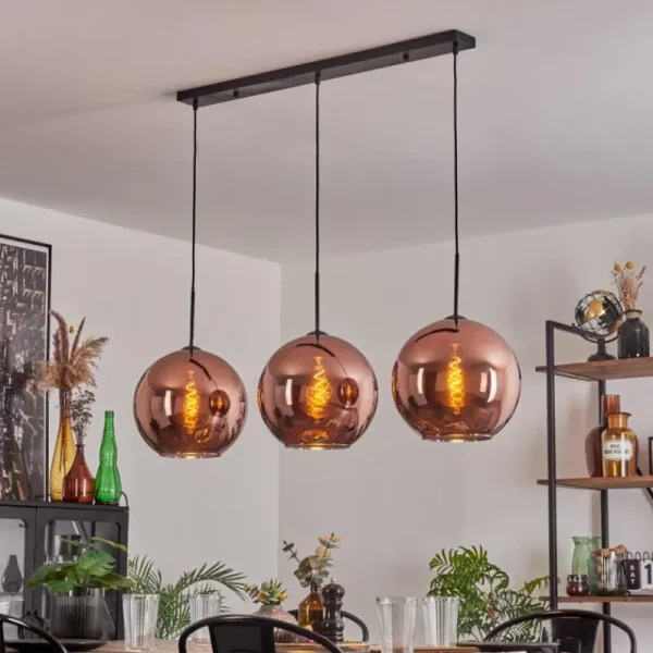 hofstein Suspension - Verre 30 cm Koyoto Cuivré, 3 lumières* Lampes En Verre
