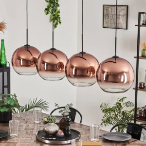 hofstein Suspension - Verre 30 cm Koyoto Clair, Cuivré, 4 lumières* Lampes En Verre