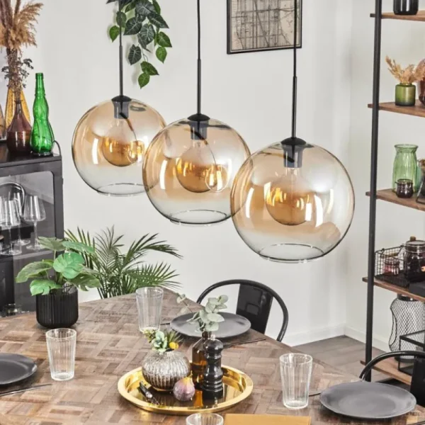 hofstein Suspension - Verre 30 cm Koyotot Ambre, Clair, 3 lumières* Lampes En Verre