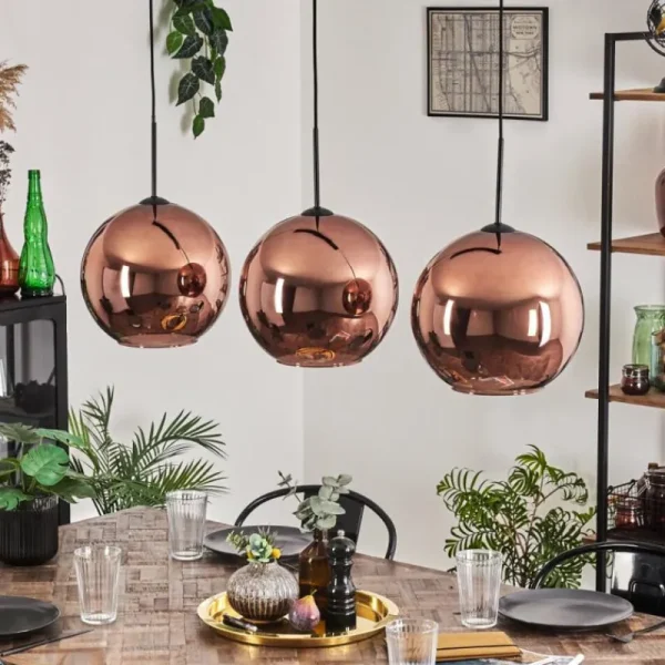 hofstein Suspension - Verre 30 cm Koyoto Cuivré, 3 lumières* Lampes En Verre