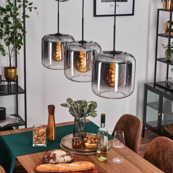 hofstein Suspension - Verre 25 cm Lauden Clair, Fumé, 3 lumières* Lampes Modernes