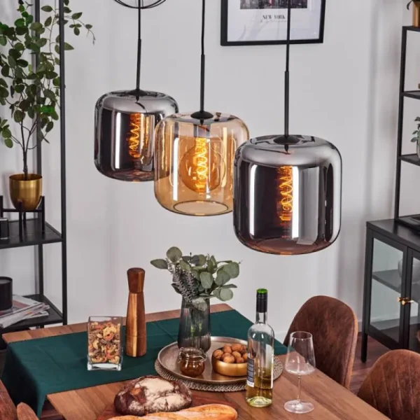 hofstein Suspension - Verre 25 cm Lauden Ambre, Chrome, 3 lumières* Lampes En Verre