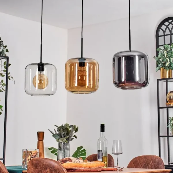 hofstein Suspension - Verre 25 cm Lauden Ambre, Chrome, Clair, 3 lumières* Lampes En Verre