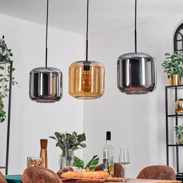 hofstein Suspension - Verre 25 cm Lauden Ambre, Chrome, 3 lumières* Lampes En Verre