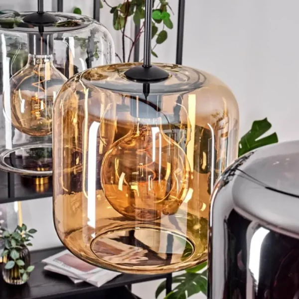 hofstein Suspension - Verre 25 cm Lauden Ambre, Chrome, Clair, 3 lumières* Lampes En Verre