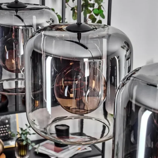 hofstein Suspension - Verre 25 cm Lauden Clair, Fumé, 3 lumières* Lampes Modernes