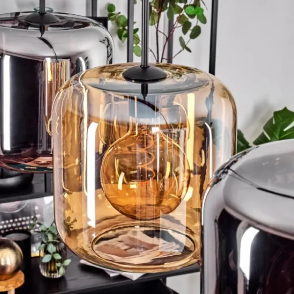 hofstein Suspension - Verre 25 cm Lauden Ambre, Chrome, 3 lumières* Lampes En Verre