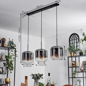 hofstein Suspension - Verre 25 cm Lauden Clair, Fumé, 3 lumières* Lampes Modernes