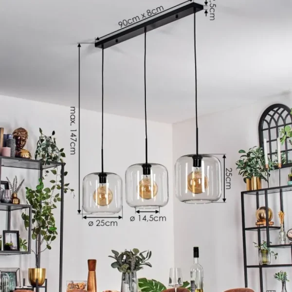 hofstein Suspension - Verre 25 cm Lauden Noir, 3 lumières* Lampes En Verre