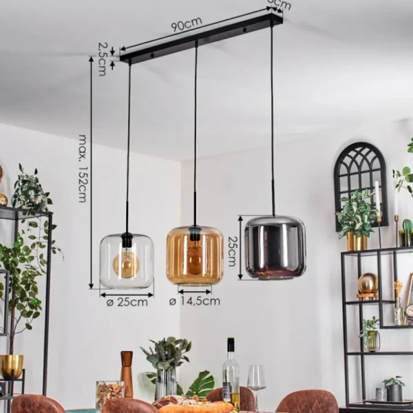 hofstein Suspension - Verre 25 cm Lauden Ambre, Chrome, Clair, 3 lumières* Lampes En Verre
