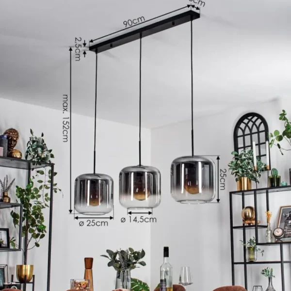 hofstein Suspension - Verre 25 cm Lauden Clair, Fumé, 3 lumières* Lampes Modernes