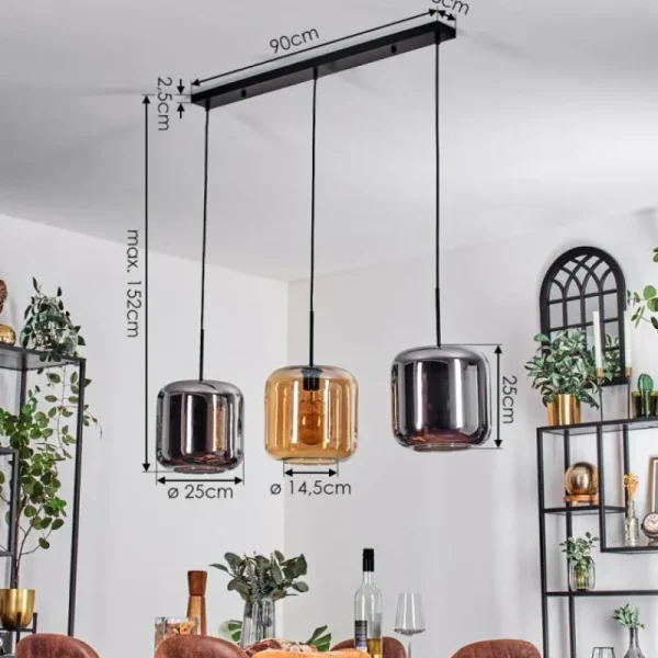 hofstein Suspension - Verre 25 cm Lauden Ambre, Chrome, 3 lumières* Lampes En Verre