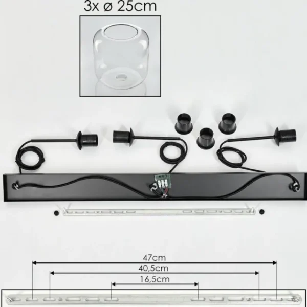 hofstein Suspension - Verre 25 cm Lauden Noir, 3 lumières* Lampes En Verre