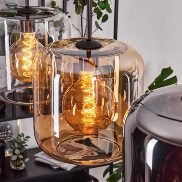 hofstein Suspension - Verre 25 cm Lauden Ambre, Chrome, Clair, 3 lumières* Lampes En Verre