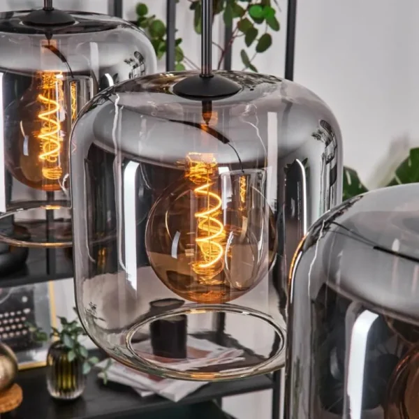 hofstein Suspension - Verre 25 cm Lauden Clair, Fumé, 3 lumières* Lampes Modernes