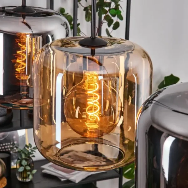 hofstein Suspension - Verre 25 cm Lauden Ambre, Chrome, 3 lumières* Lampes En Verre